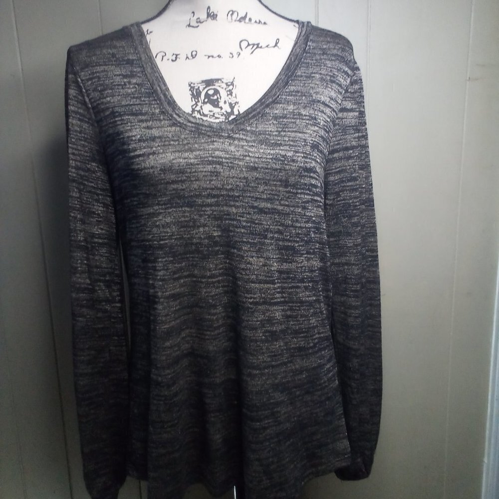 Premise Shirt Blouse M Long Sleeve V-Neck Black Gold